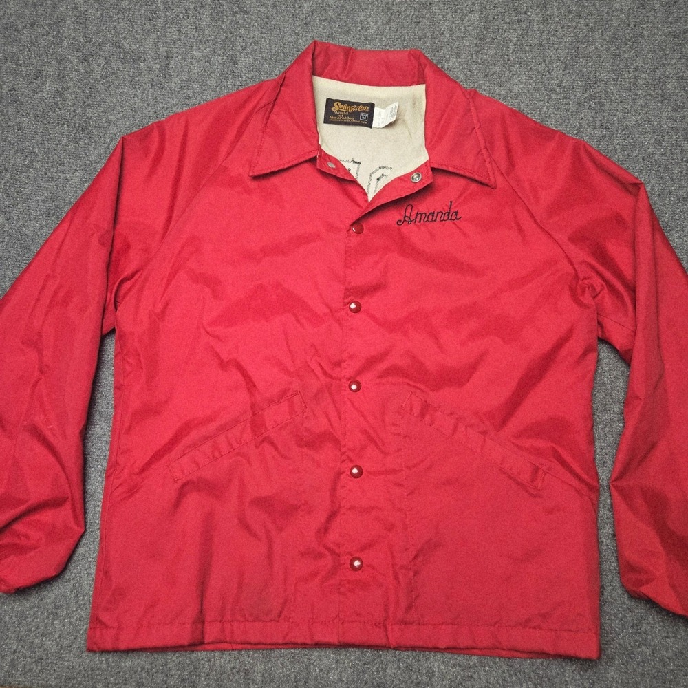 Swingster Red Nylon Jacket Eden Prairie Embroidered Name Medium Vintage Amanda